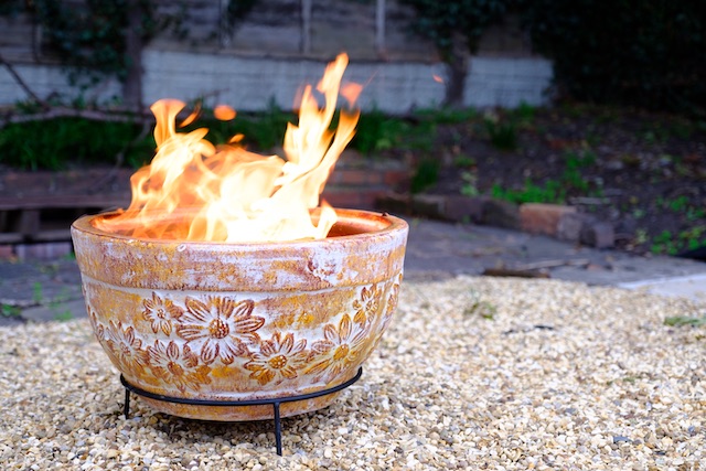 Clay Fire Pit in Back Garden